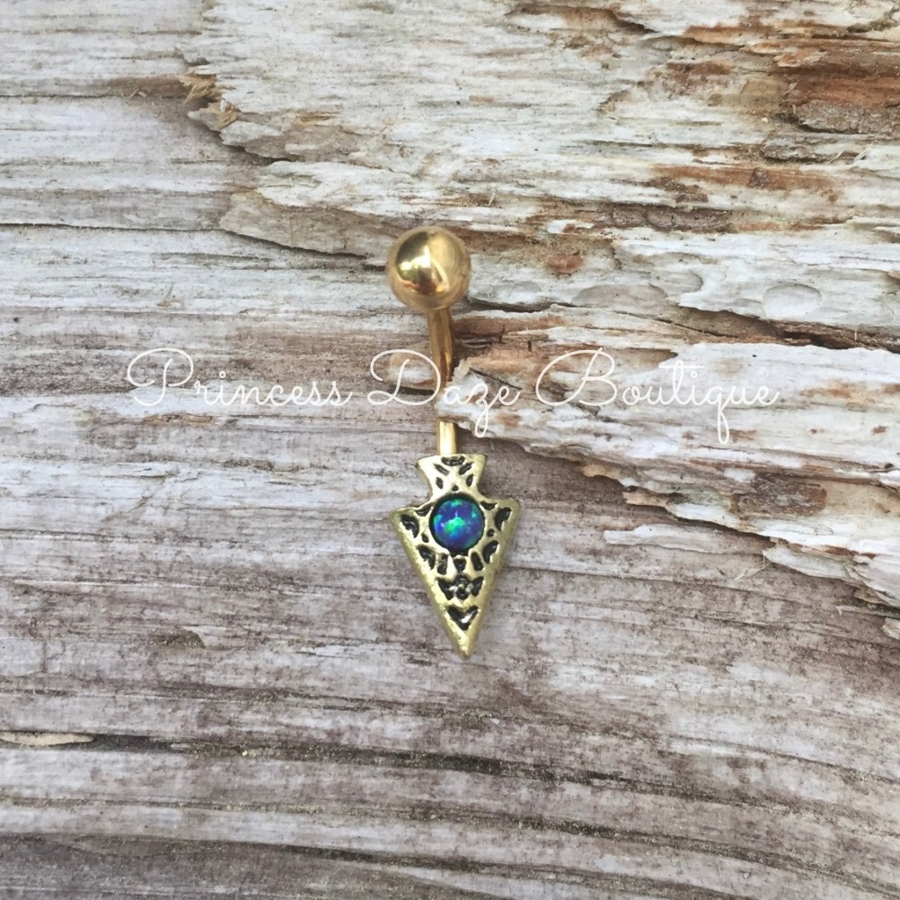 Arrowhead‎ Gold Opal Belly Button Ring Navel Tribal Vintage Jewelry